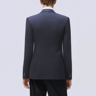 Navy blue double breasted slim fit men's blazer