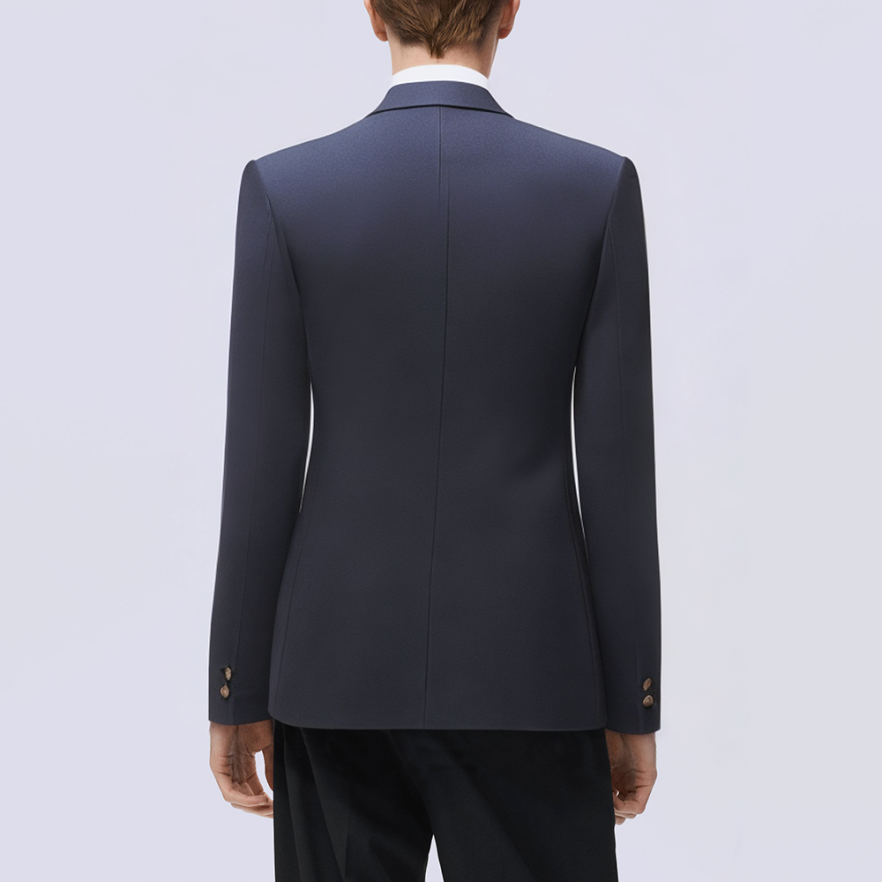 Navy blue double breasted slim fit men's blazer