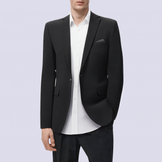 Black breathable slim fit men's suit jacket