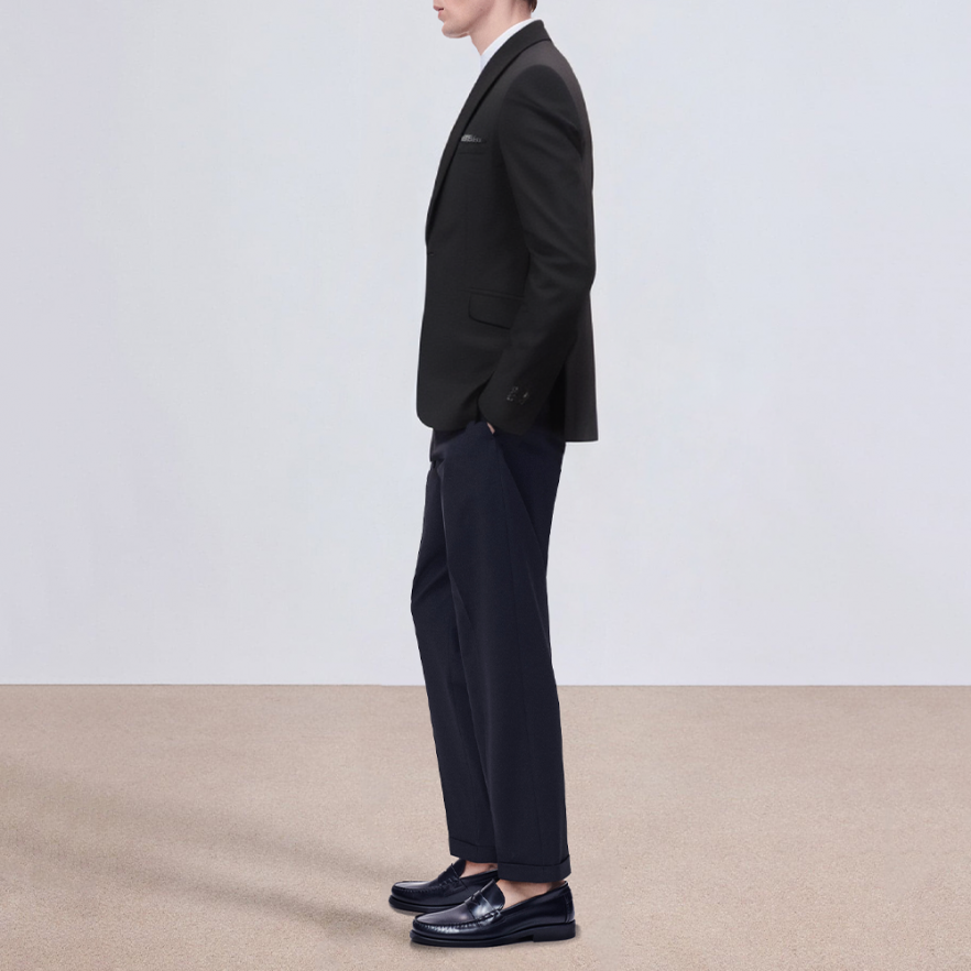 Black breathable slim fit men's suit jacket
