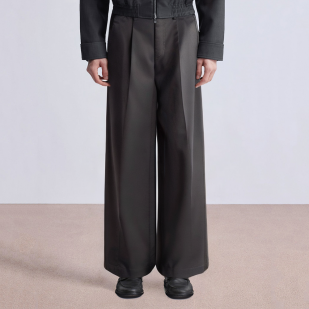 Black loose wide-leg men's suit pants