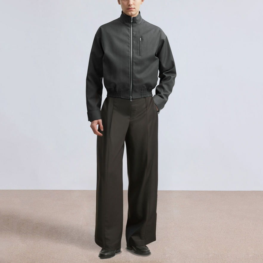 Black loose wide-leg men's suit pants
