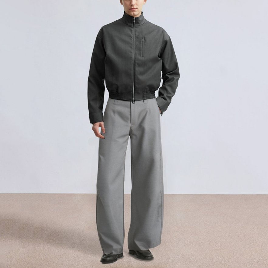 Button high waist loose men's suit pants