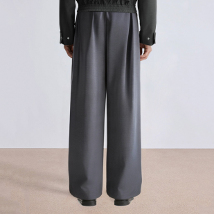 Grey pleated wide leg men's suit pants