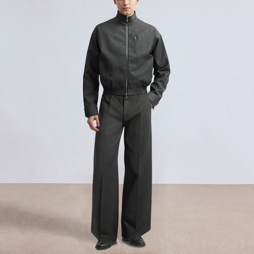 Black straight drape men's suit pants