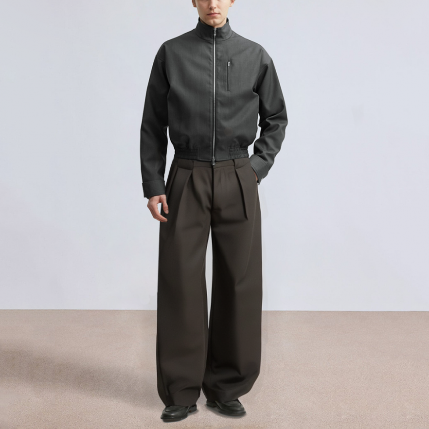Grey high-end loose wide-leg men's suit pants