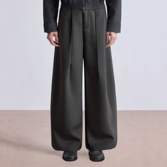 Casual wide-leg mid-rise men's suit pants