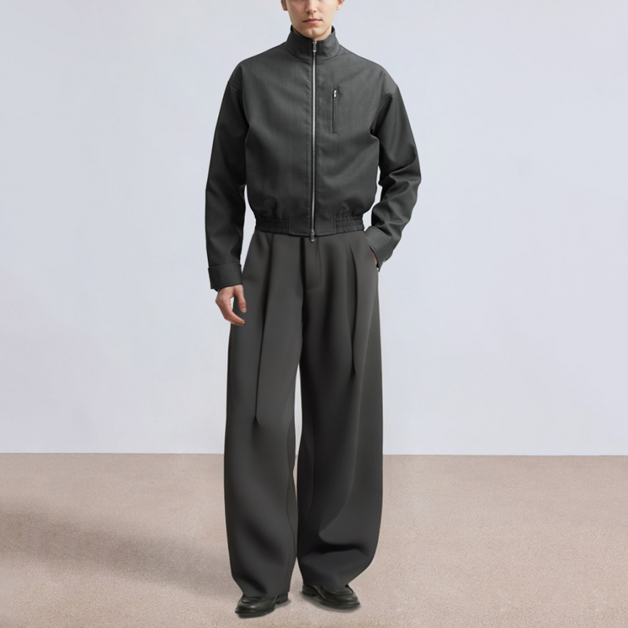 Casual wide-leg mid-rise men's suit pants