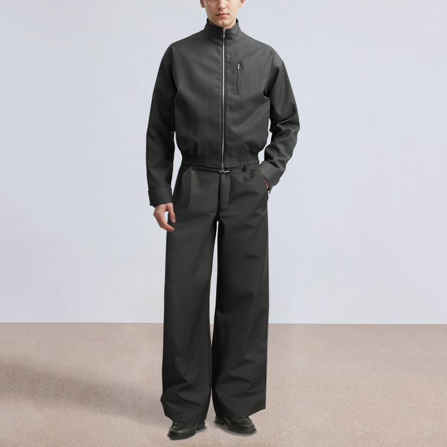 Mid-rise straight-leg draped men's suit trousers