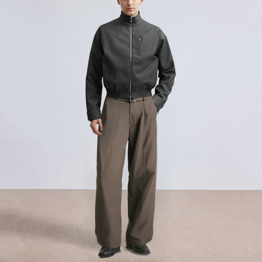 Casual loose wide leg men's suit pants with belt