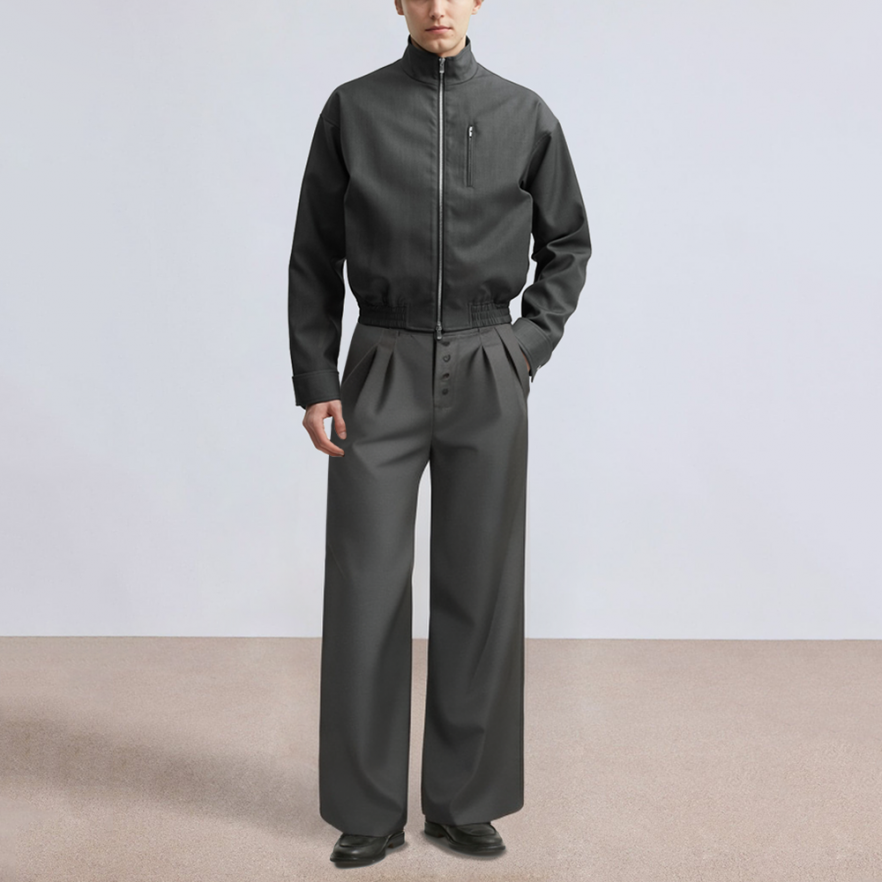 Button straight drape men's suit pants