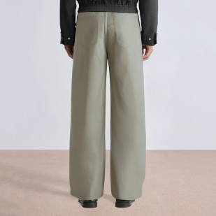 Beige straight-leg belted men's suit pants