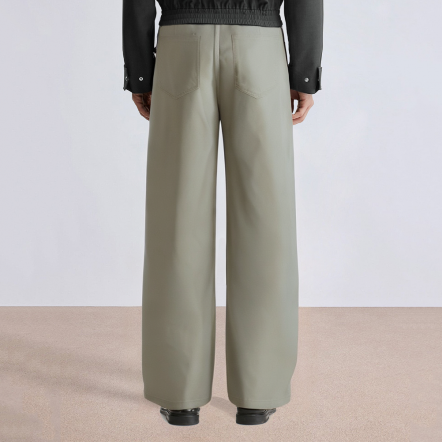 Beige straight-leg belted men's suit pants