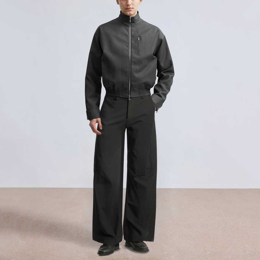 Men's wide-leg pleated detail suit trousers