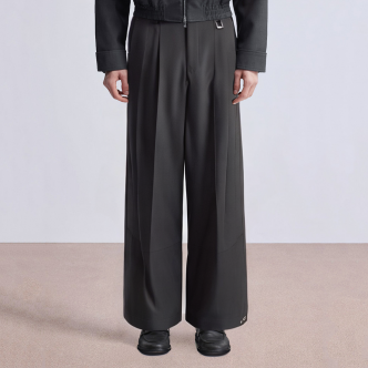 Elastic waist pleated wide leg men's suit pants