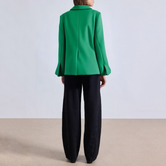 Green single button thick suit jacket for women