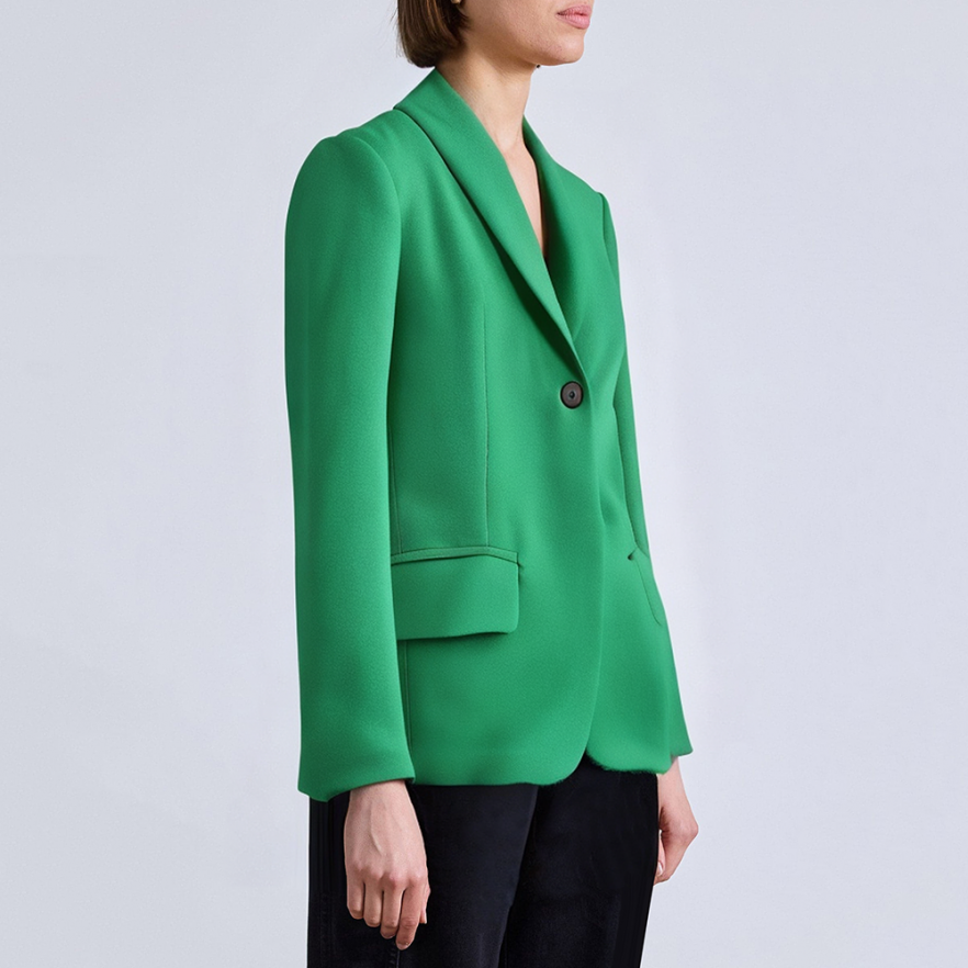 Green single button thick suit jacket for women