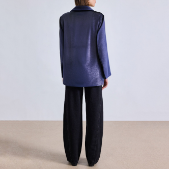 Blue lapel velvet long sleeve women's blazer