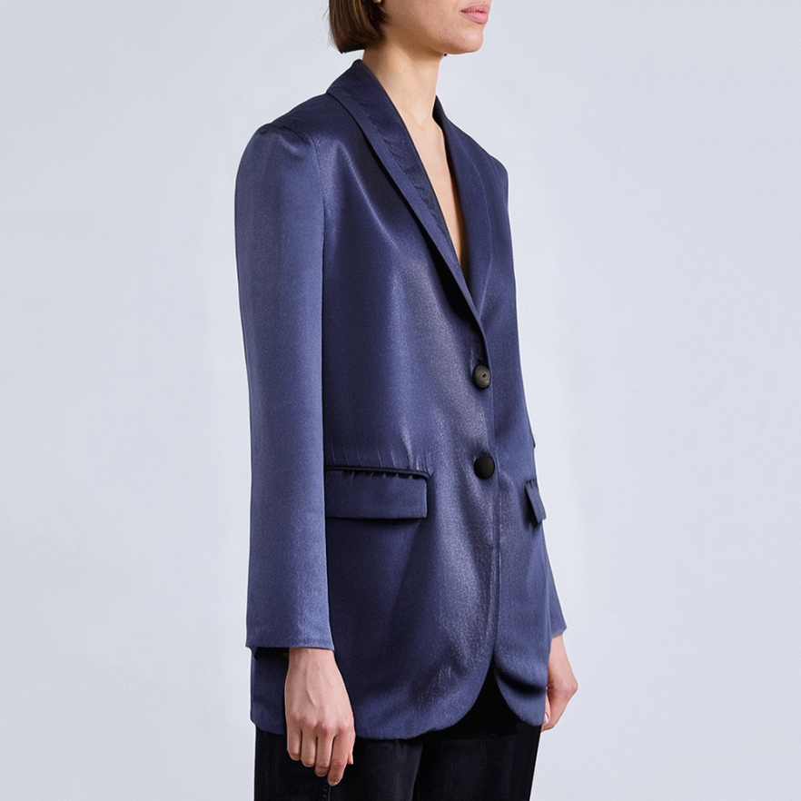 Blue lapel velvet long sleeve women's blazer