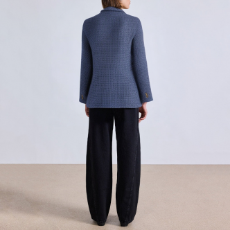 Blue textured double breasted women's blazer