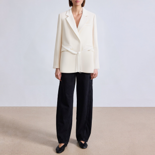 Beige slim fit women's suit jacket with belt