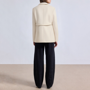 Beige slim fit women's suit jacket with belt