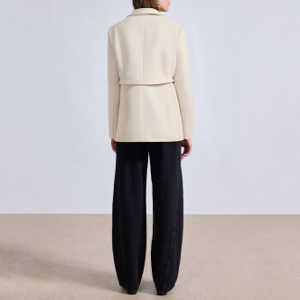 Beige slim fit women's suit jacket with belt