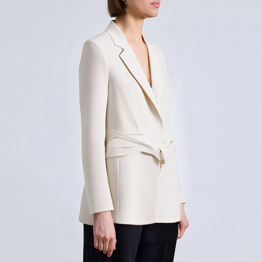 Beige slim fit women's suit jacket with belt