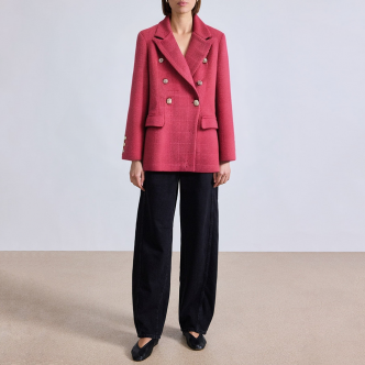 Textured double breasted flap pocket women's blazer