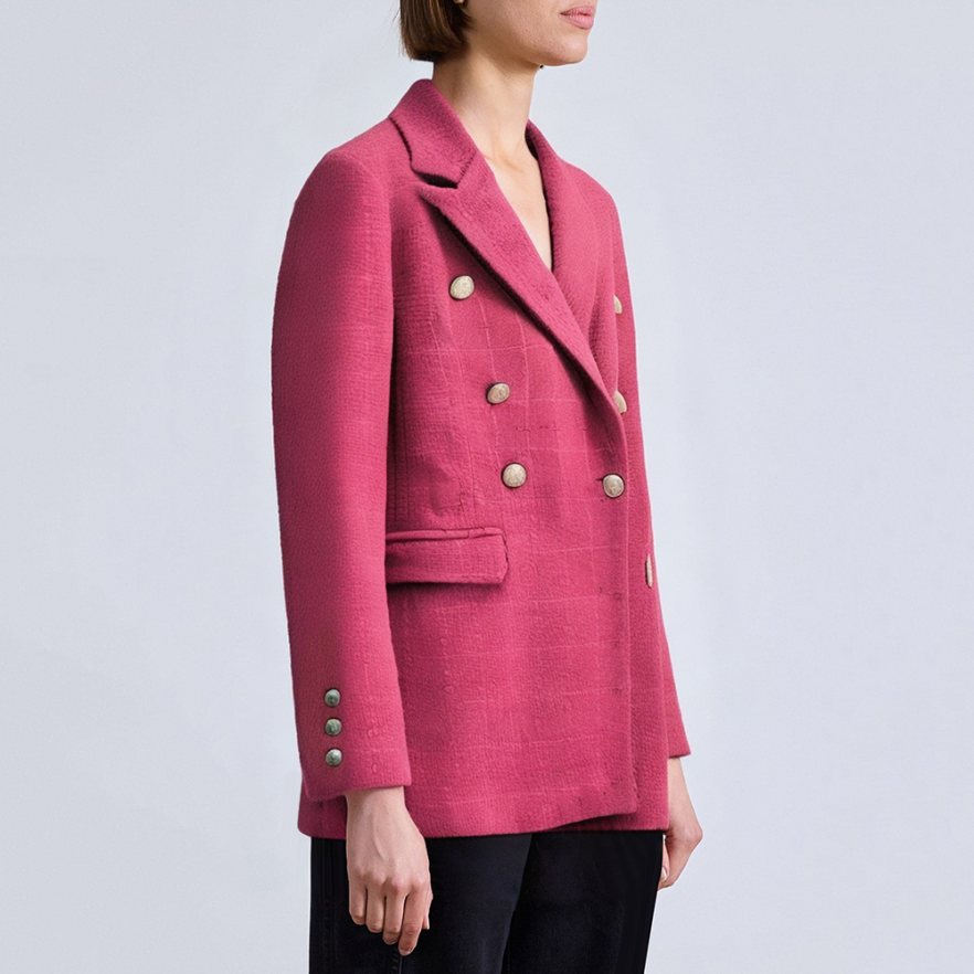 Textured double breasted flap pocket women's blazer