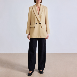 Khaki double breasted long sleeve women's blazer