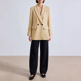 Khaki double breasted long sleeve women's blazer