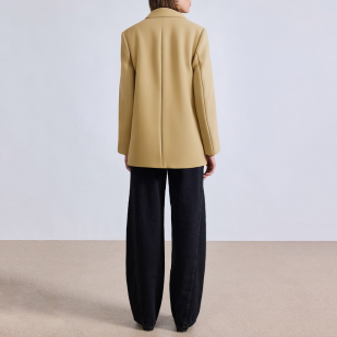 Khaki double breasted long sleeve women's blazer
