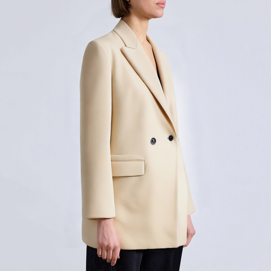 Khaki double breasted long sleeve women's blazer