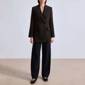Brown double breasted shoulder padded women's blazer