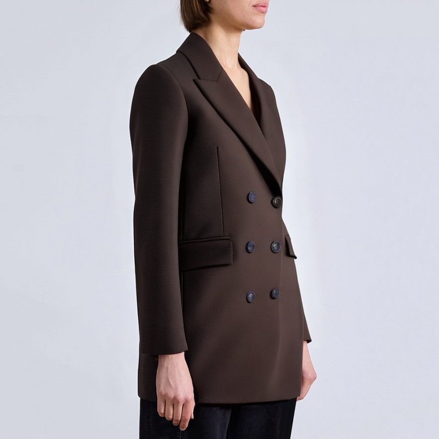 Brown double breasted shoulder padded women's blazer