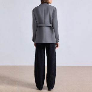 Grey slim fit long sleeve women's suit jacket with belt