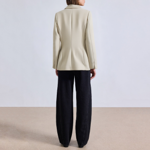 Padded shoulder single button slim fit women's suit jacket