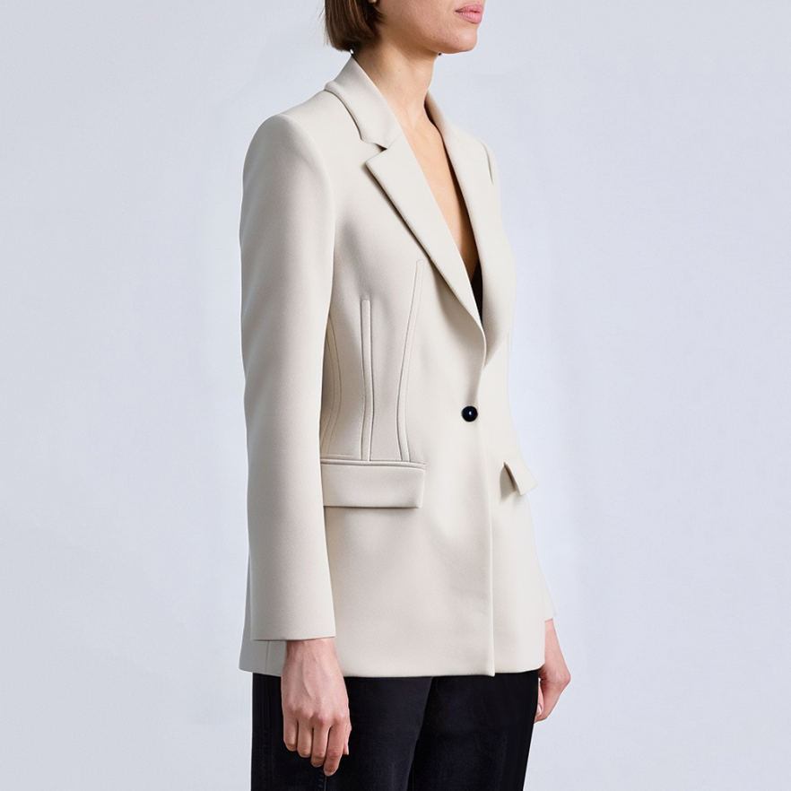 Padded shoulder single button slim fit women's suit jacket