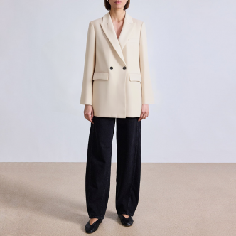 Beige double breasted long sleeve women's blazer