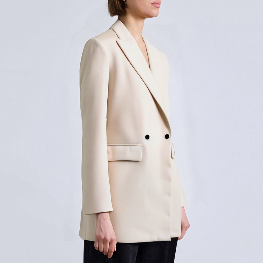 Beige double breasted long sleeve women's blazer