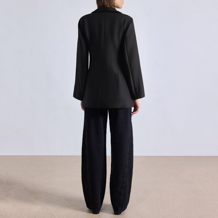 Black casual mid-length suit jacket for women