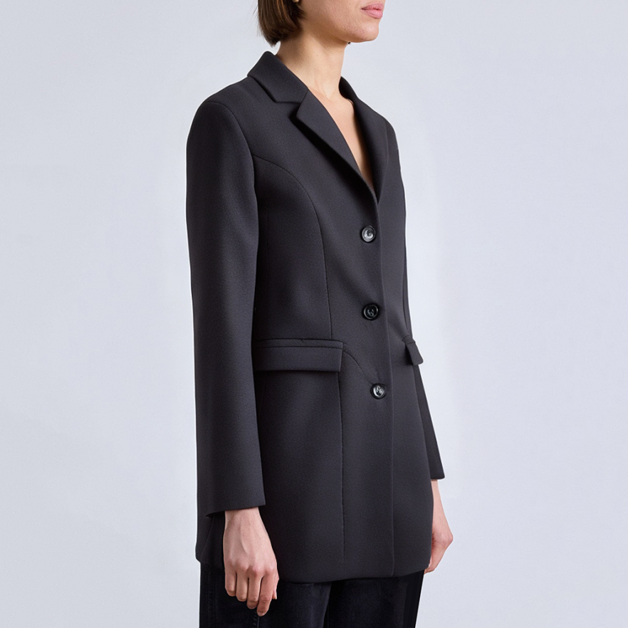 Black casual mid-length suit jacket for women