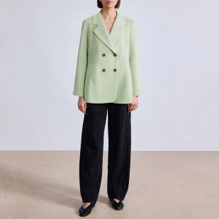 Green striped double breasted women's blazer