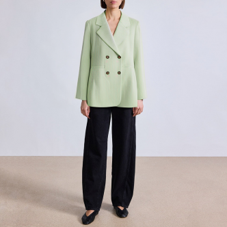 Green striped double breasted women's blazer