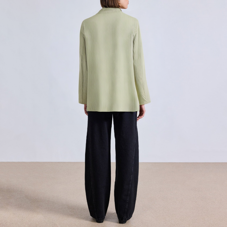 Green striped double breasted women's blazer