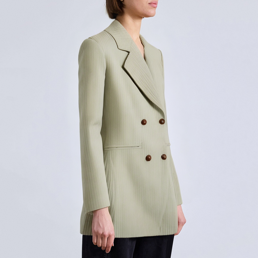 Green striped double breasted women's blazer
