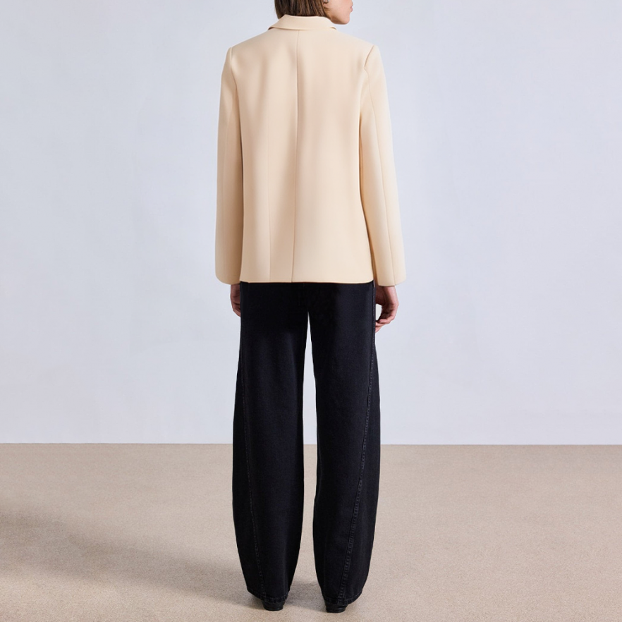 Beige lapel double breasted women's blazer
