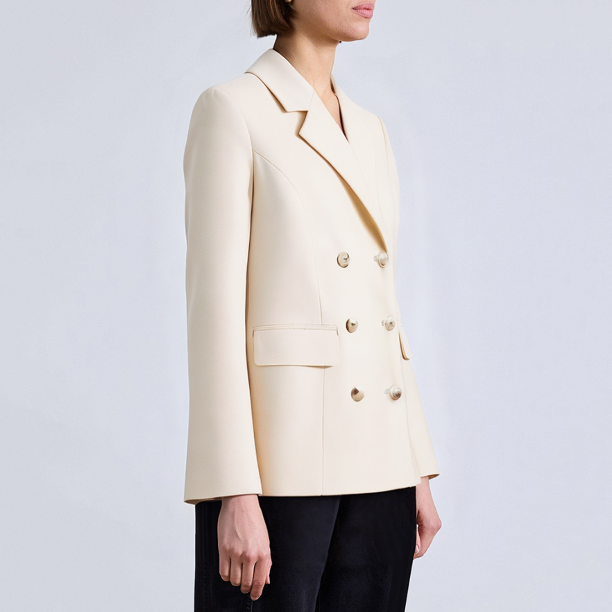 Beige lapel double breasted women's blazer