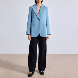 Blue lapel single button women's suit jacket